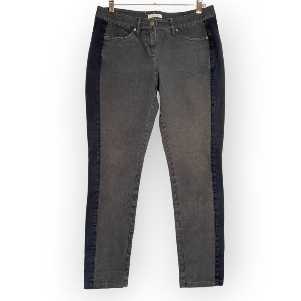 Eileen Fisher Skinny Ankle Jeans Petite PS Gray Tuxedo Stripe Organic Denim